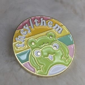 Pronoun Pin They / Them Frog Enamel Pin